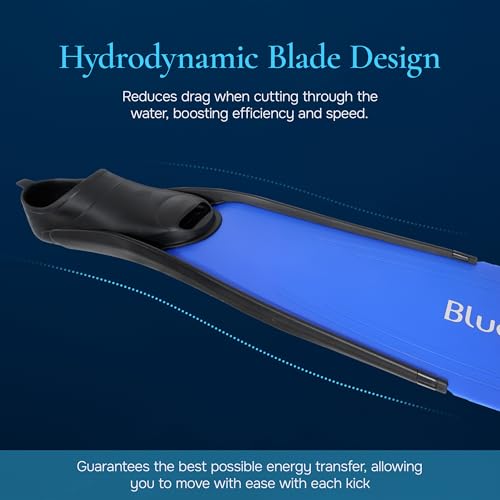 Blue Reef Freediving Fins - Full Foot Snorkel & Spearfishing Fins, Dark Blue, Size 45/46