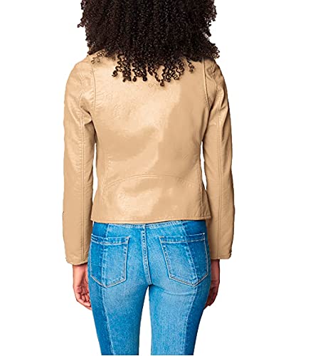 Women's Vegan Leather Motorcycle Jacket - Semi Fitted, Medium/Natural Light