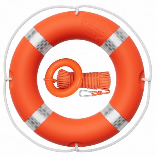 Tresbro 23 Inch Boat Safety Throw Ring with 50FT Lifesaving Rope & Reflective Strip