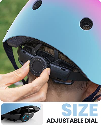 Kids Bike Helmet - Adjustable Cycling & Skating Safety Gear - Orange Pink Blue, Medium (20.5-21.7 in / 52-55 cm)