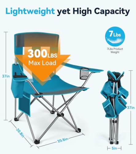 JTSIOV 2-Pack Lightweight Folding Camping Chairs with Cooler Bag, Mesh Backrest & Cup Holder