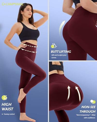 Women’s High Waisted Tummy Control Leggings - 4 Pack No Pockets Small-Medium Black Navy Wine