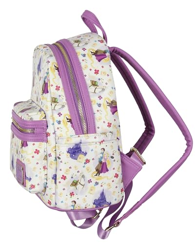 Disney Tangled Mini Backpack - Rapunzel Flynn Maximus All-Over Print, 11-inch Faux Leather