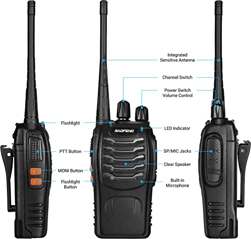 Black 8-Pack Walkie Talkies for Adults Long Range Two-Way Radios Rechargeable