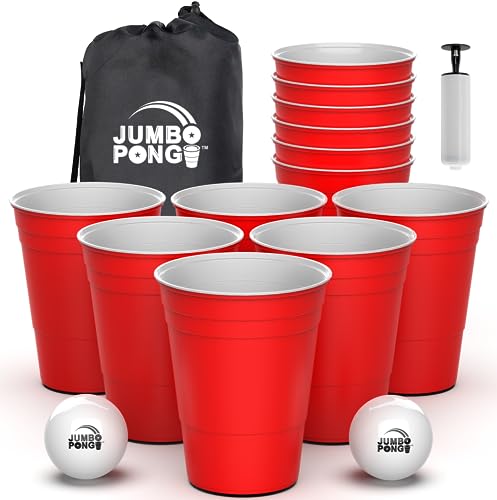 Giant Yard Pong Set - Durable Outdoor Indoor Lawn & Beach Games with Balls & Pump