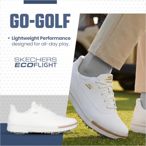 Waterproof Women's Golf Shoe - Skechers Jasmine Slip-In, White Gold, Size 7.5