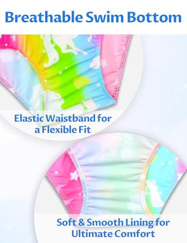 Girls' 2-Piece Bathing Suit with Briefs and UPF 50+ Sun Protection - Rainbow, 6-7 Years