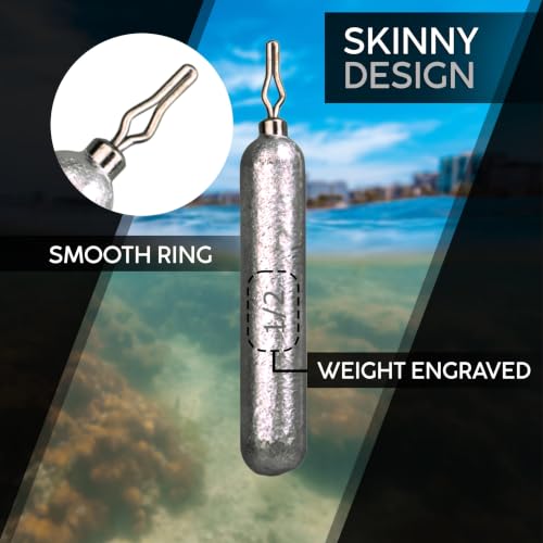 Drop Shot Weights for Bass Fishing - Skinny Pencil Sinkers 3/4 Oz Black 15-Pack