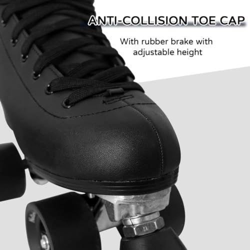 MonSports Adult & Kids Roller Skates for Indoor & Outdoor Use - Black, White, Derby Style, Women's 14 / Men's 13