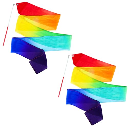 2-Pack Rainbow Silk Dance Ribbons for Kids Gymnastics & Party Fun