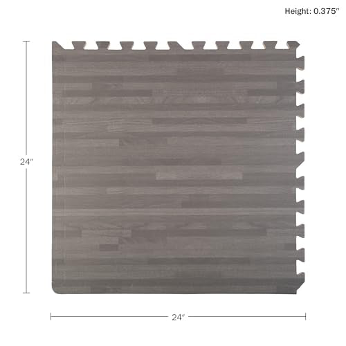 Stalwart Gray Wood Grain Foam Floor Tiles - 24 Pack, Interlocking Play & Gym Mat, 96 sqft