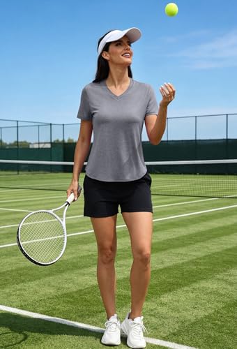 Alaroo Women's Short Sleeve V-Neck Workout Top Large Grey