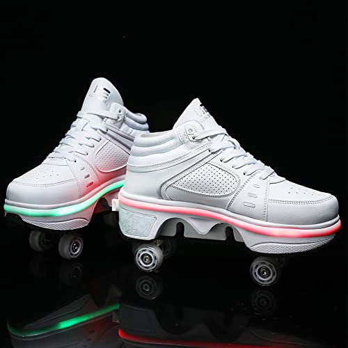 KOFUBOKE 8 High White 2-in-1 Unisex Roller Skates & Sneakers with Retractable Wheels