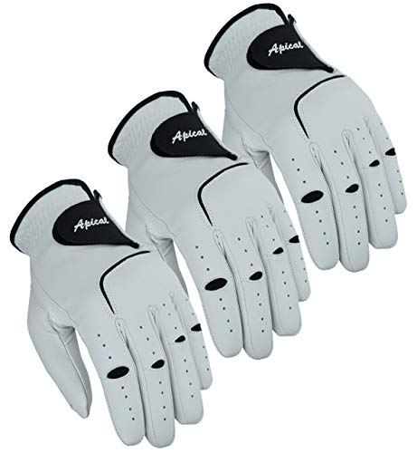 Men's Cabretta Leather Golf Gloves 3 Pack - Medium, Left Hand, Breathable All Weather Fit