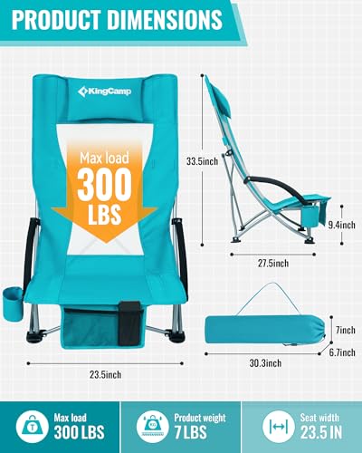 Ergobreeze H Cyan 2pcs - Oversized Portable Beach Folding Chairs with Neck Support
