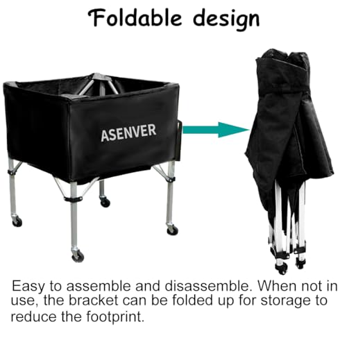 Black Portable Ball Cart with Removable Basket & Foldable Design for Volleyball Soccer Basketball Storage