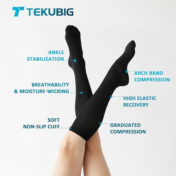 Black XXL Compression Socks Knee High 20-30 mmHg Support Stockings for Women Men