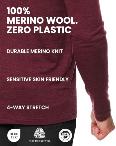 X-Large Merino Wool Thermal Shirt for Men Long Sleeve Dark Blue