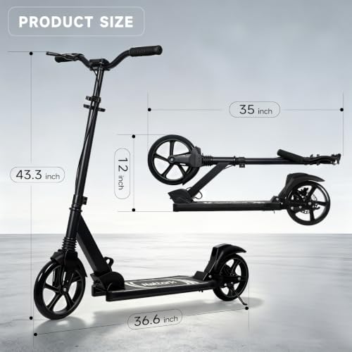 Nattork Black Adult & Teen Kick Scooter 240lbs Capacity with Dual Brakes & Adjustable Handlebar
