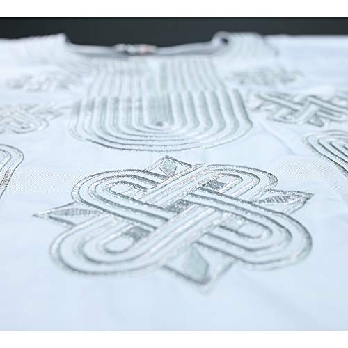 HD African Mens Agbada Outfit Set 3 Pieces White 4X-Large Embroidered Dashiki Shirt and Pants