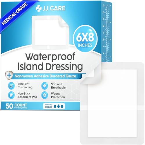 Waterproof 6x8 Inch Wound Dressings 50 Pack - Sterile, Adhesive, Hypoallergenic
