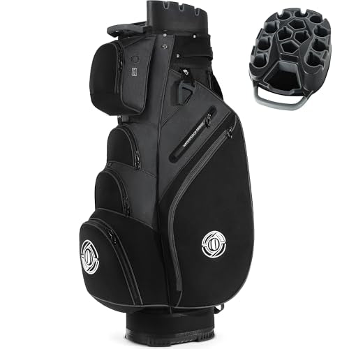 Shopsource 14-Way Golf Cart Bag with Lock Top & Upgraded 900D Oxford - Grey/Black