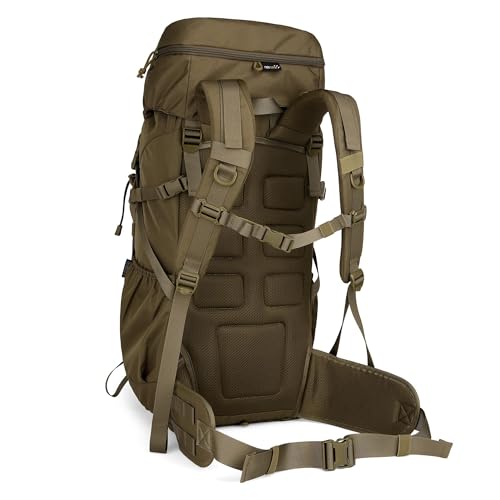 Khaki 50L Hiking Backpack with Rain Cover - Durable Tactical Daypack