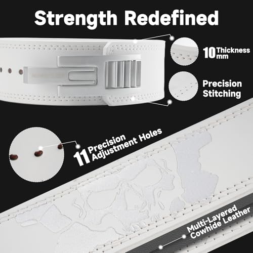 4-Inch Lever Weightlifting Belt with Heavy Duty Buckle - White, Size L