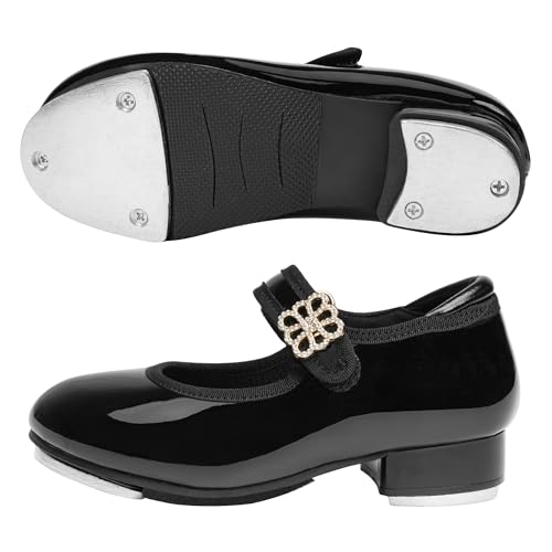 Toddler Girls Rhinestone Tap Shoes with Buckle - Black, Size 10