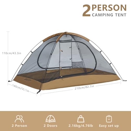 BISINNA Lightweight 2 Person Backpacking Tent - Brown, Waterproof & Windproof