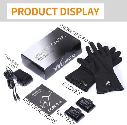 WEIVIOQ Heated Glove Liners for Men Women, Rechargeable Battery Electric Heated Gloves, Winter Warm Glove Liners for Arthritis Raynaud, Thin Gloves Riding Ski Snowboarding Hiking Cycling