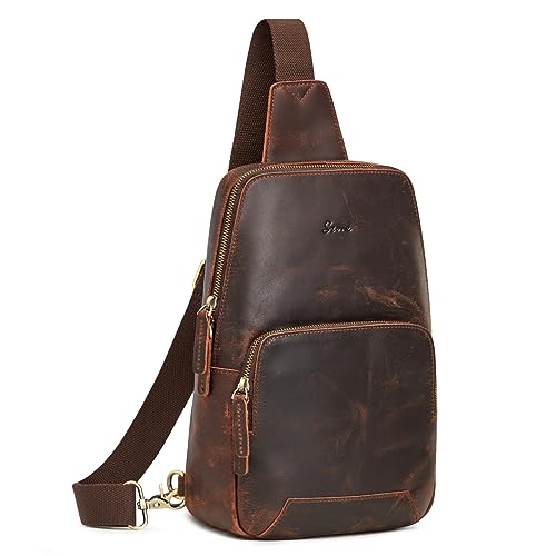 S-ZONE RFID Blocking Leather Crossbody Sling Bag for Men & Women - Dark Brown