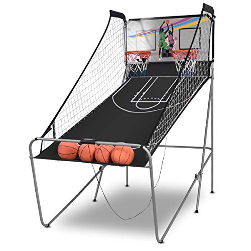 Giantex Foldable Indoor Basketball Arcade Game - Red & Black, 8 Game Options, Double Shot with LED Score