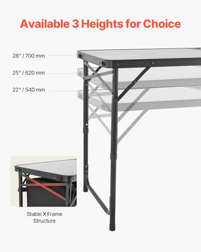 Camping Kitchen Table Black - Foldable Outdoor Cooking Station with Adjustable Heights