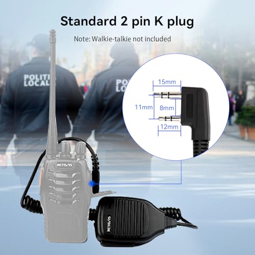 Retevis 10 Pack Shoulder Microphone for Walkie Talkies with Kevlar Cord - Universal Compatibility