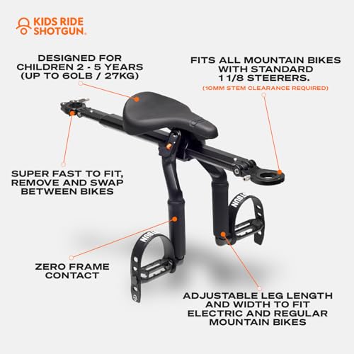 Kids Ride Shotgun Child Bike Seat - Front-Mounted E-Bike Compatible, Adjustable for Ages 2-5