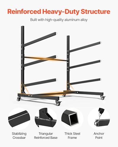 Heavy Duty Kayak Storage Rack for 3 Kayaks - Black, Adjustable & Lockable Wheels