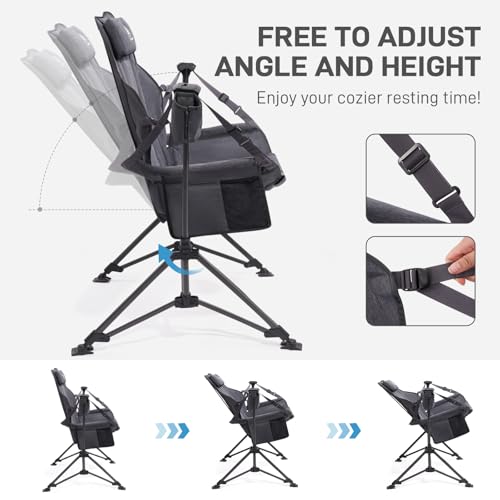 Ever Advanced Grey Oversized Padded Camping Swing Chair, Supports Up to 400lbs
