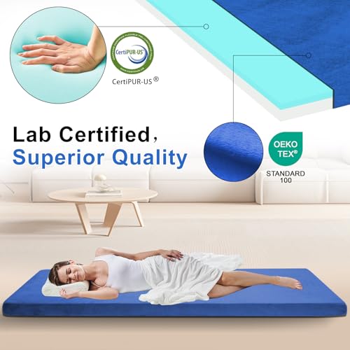 Lxotvae Blue 72x24x3 Inch Memory Foam Camping Mattress with Waterproof Non-Slip Bottom