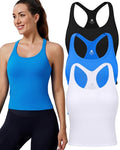 Women's Workout Tank Top with Built-In Bra Racerback Seamless Crop Top - Medium Black French Blue White 3 Pack