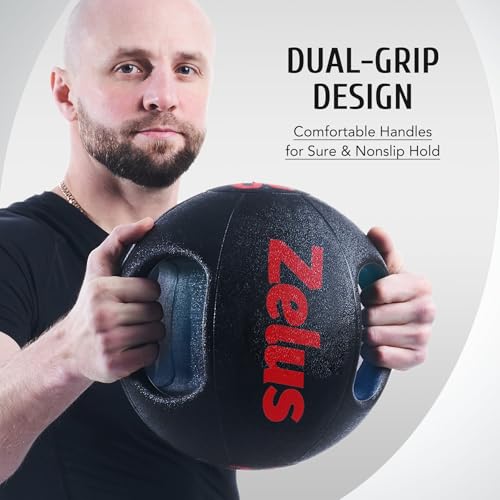ZELUS 20 lb Dual Grip Exercise Medicine Ball for Strength & Core Training