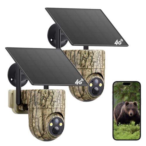 Oculview 4G LTE Cellular Trail Camera 2K Live Stream, 360° Coverage Camouflage Yellow 2-Pack