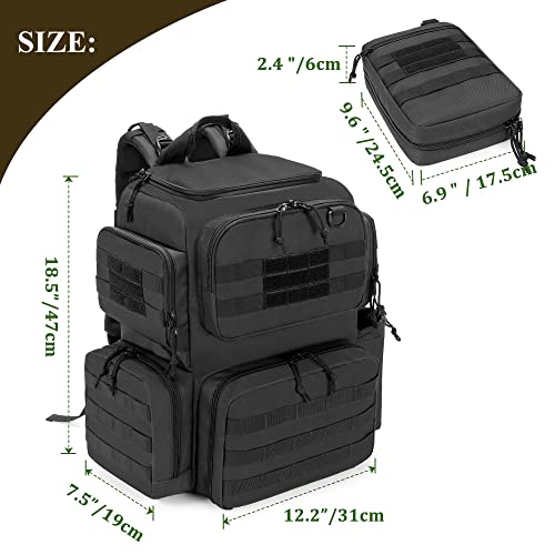 DSLEAF Black Tactical Pistol Backpack for 6 Handguns, Range Bag