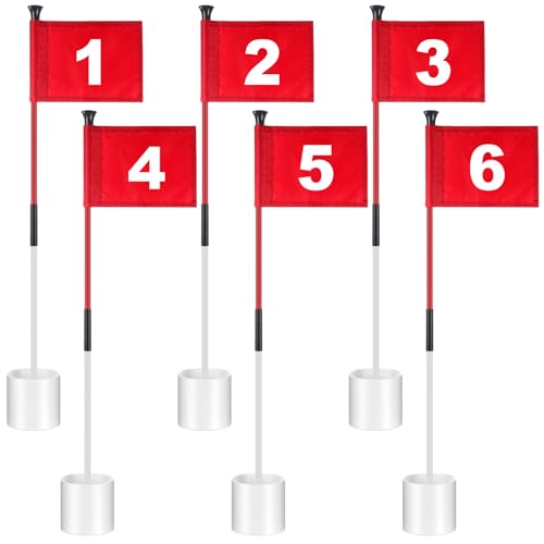 Lenwen 3ft Classic Golf Flagstick Set with Flags and Hole Cups - 6 Pack for Backyard Putting Green Practice