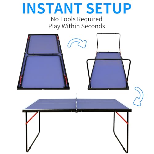 SculPong 4.5FT Blue Foldable Table Tennis Table with Paddles & Balls, Compact Indoor/Outdoor Game Table