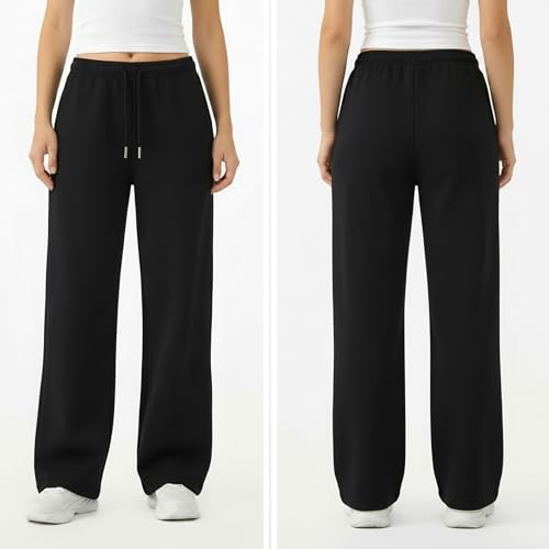 Common Stitch 3-Pack Wide Leg Fleece Sweatpants for Women - Medium, Black & Grey