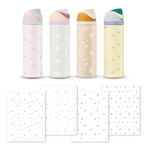 4PCS Waterproof Daisy Stickers for Owala Water Bottle - Colorful Floral Print, 24 OZ