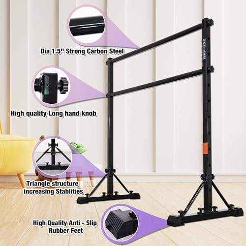 4FT Steel Cross Ballet Barre Portable Dance & Fitness Equipment - Black