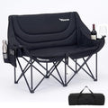 Black Double Camping Chair for Adults - 2 Person Oversized Folding Loveseat