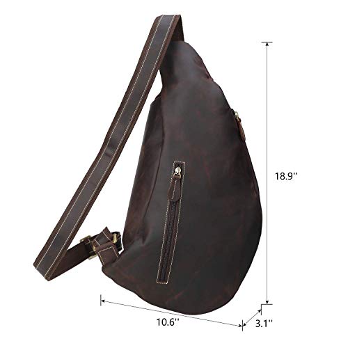 POLARE Full Grain Leather Crossbody & Backpack Sling Bag Dark Brown - Outdoor Tactical Daypack